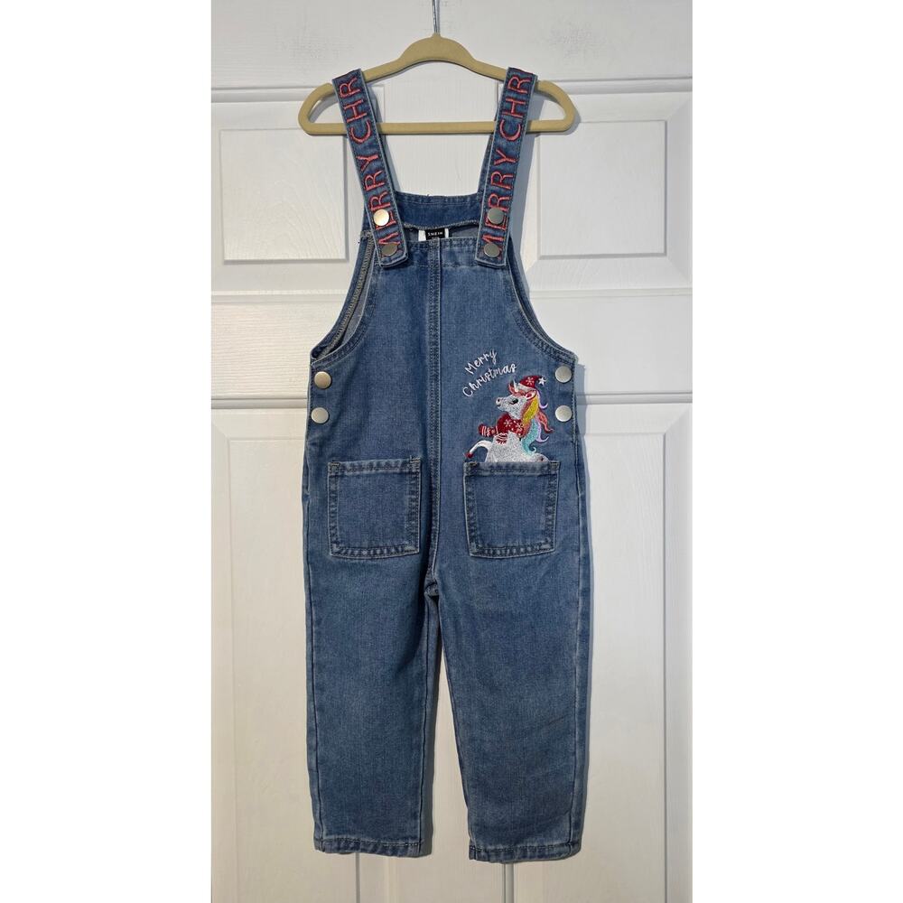 Shein Girls Overalls Holiday Merry Christmas Unicorn‎ Size 2-3